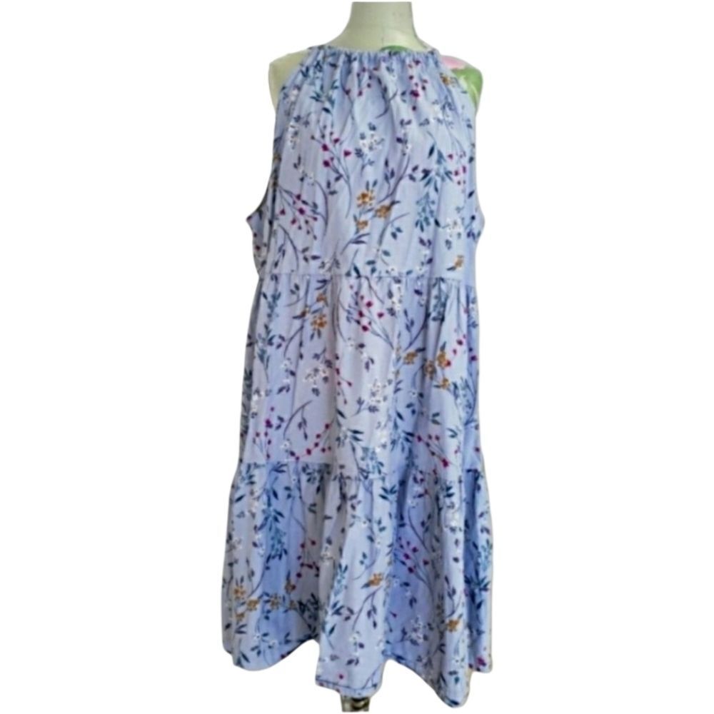 a new day Light Blue Floral Tiered Halter Midi Dress - Picture 3 of 6